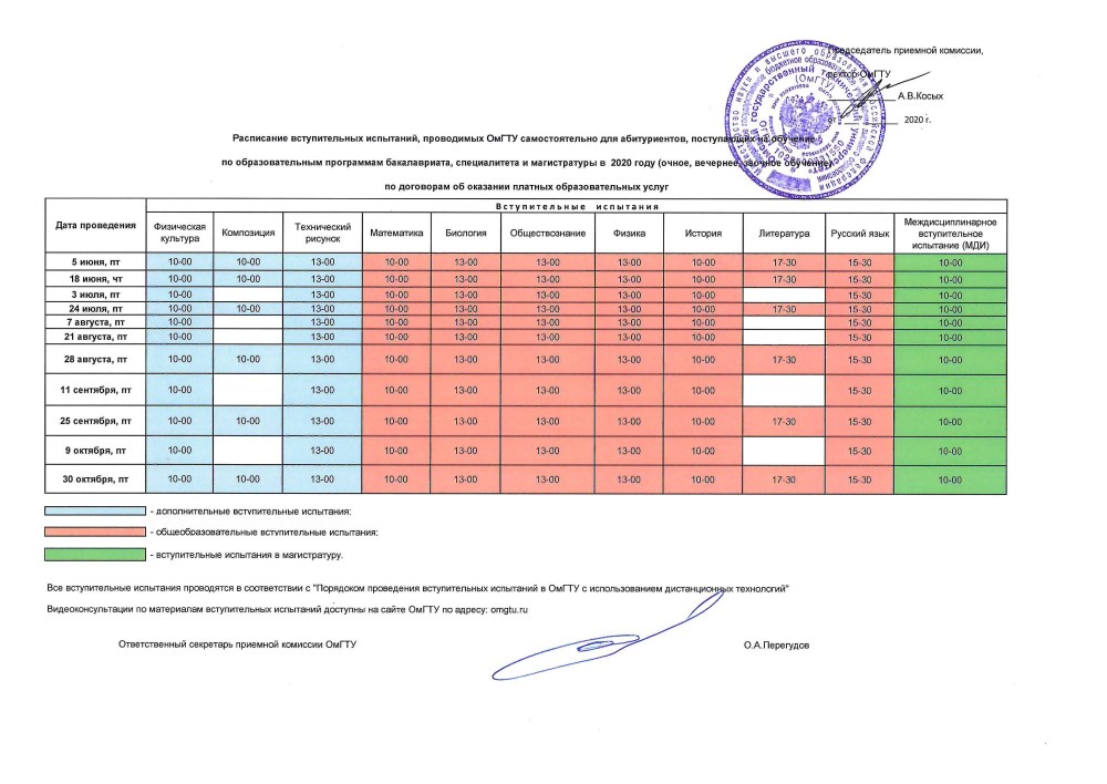 Расписание вступительных испытаний