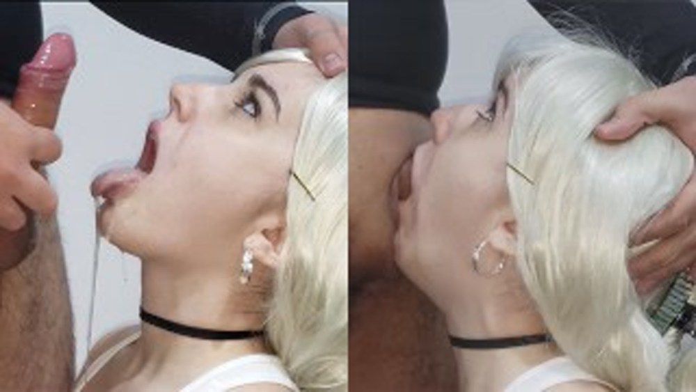 Blonde girl Cosplay Ciri sloppy deepthroat