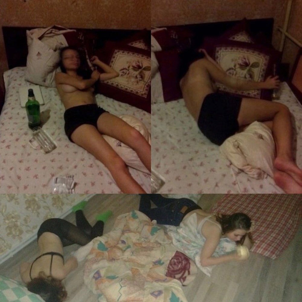 Пьяные спящие девушки в квартире