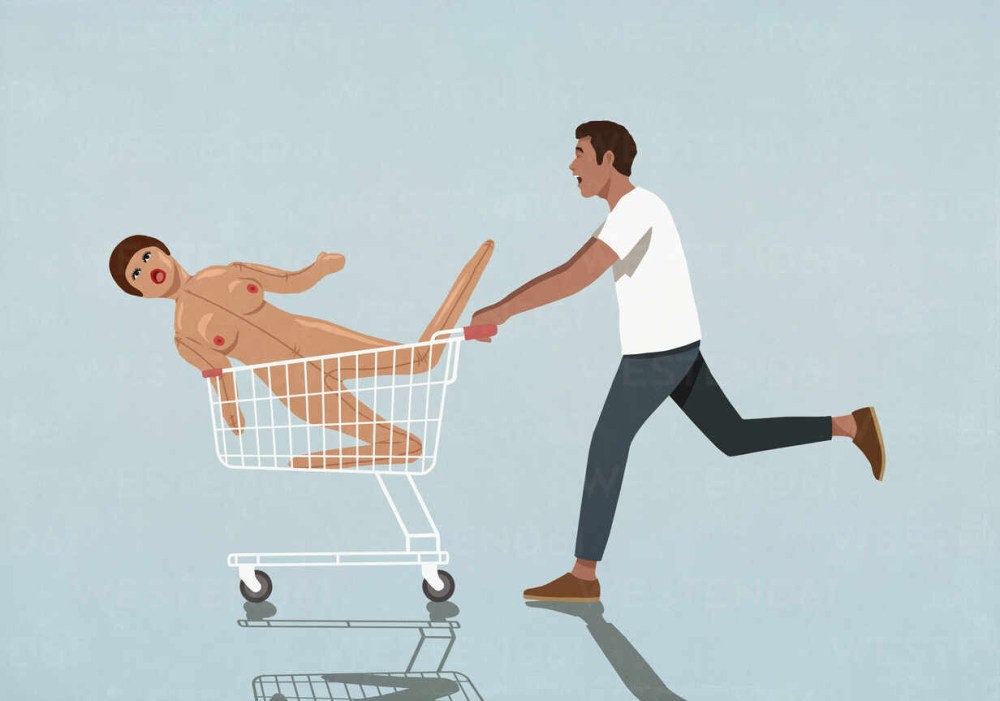 Man pushing shopping cart